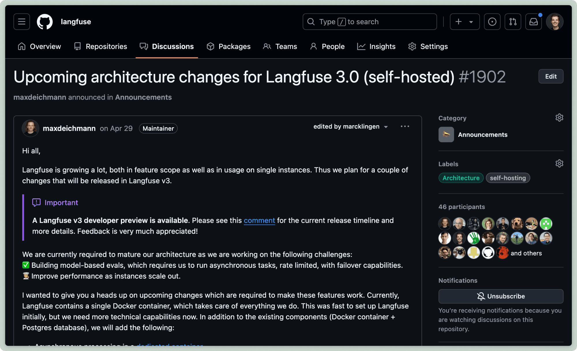 Langfuse v3 thread